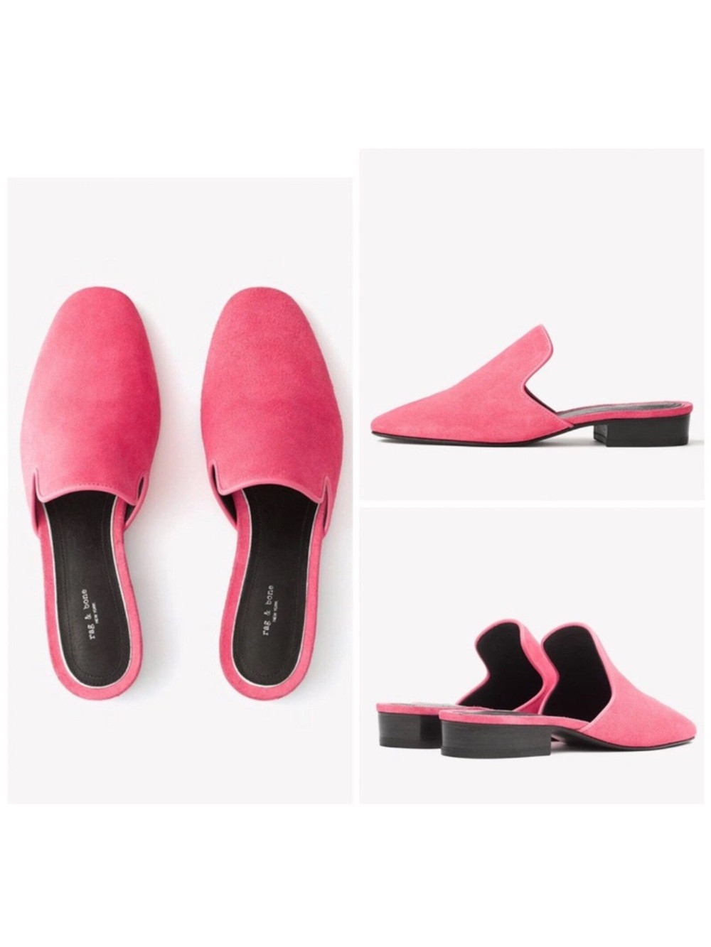 Rag & Bone Pink Peony Suede Luis Leather Loafer Mules